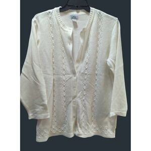 Only Necessities women L vintage acrylic button front cardigan sweater off-white